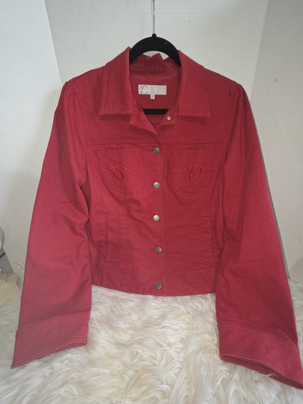 Y2K VTG Duplex Women's Red Denim Trucker Button-Front  Jacket. Size M